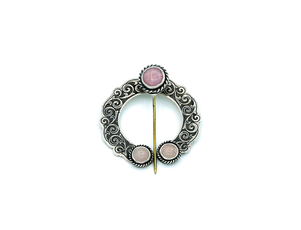 Penannular Brooch with 3 Pink Opals
