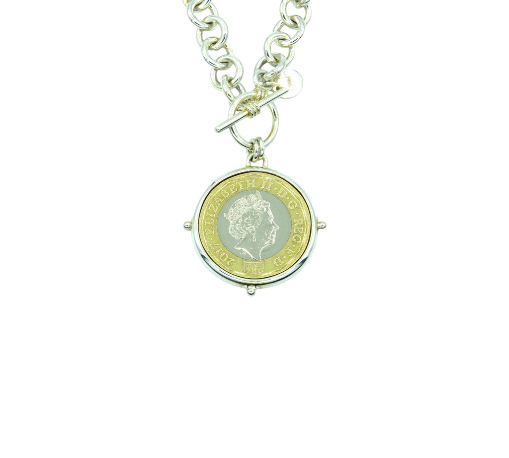 Queen Elizabeth II Coin Necklace with Toggle Clasp