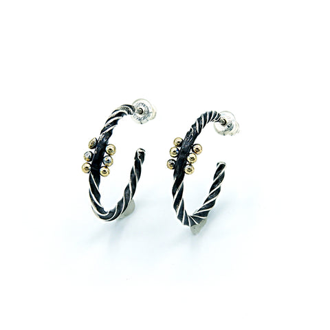 Double Reverse Twist Hoops With 3 Gold Dewdrops