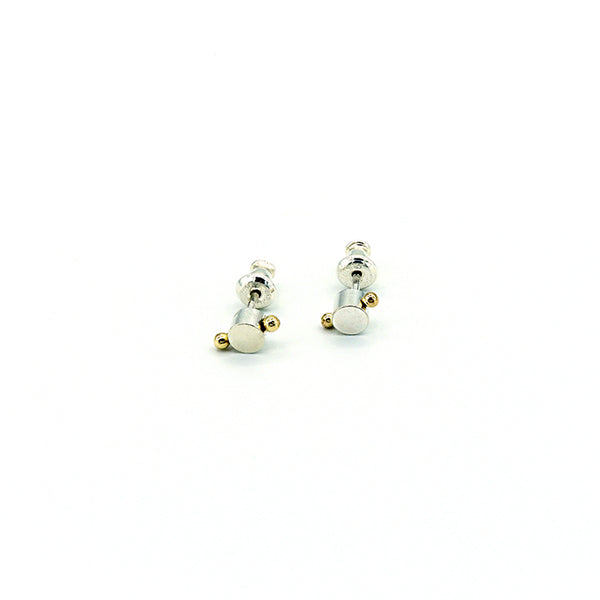 Round Sterling Silver Posts with 1 Gold Dewdrop