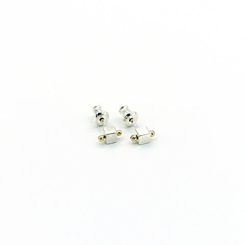 Square Sterling Silver Posts with 1 Gold Dewdrop